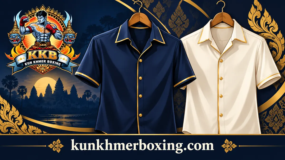 Illustrated navy and cream short-sleeved shirts on wooden hangers.