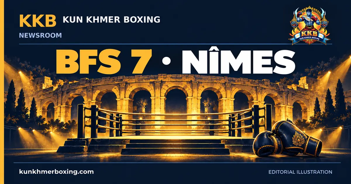 Boxing ring and gloves before symbolic Roman arches in KKB gold.