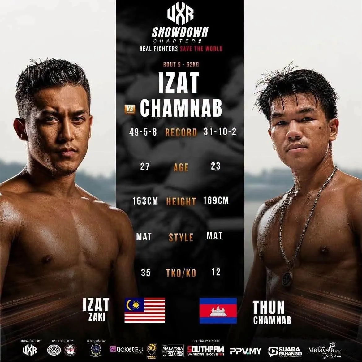 ផ្ទាំងផ្សព្វផ្សាយ៖ Izzat Zaki vs Thun Chomnab — alternate event poster, 2026-10-10