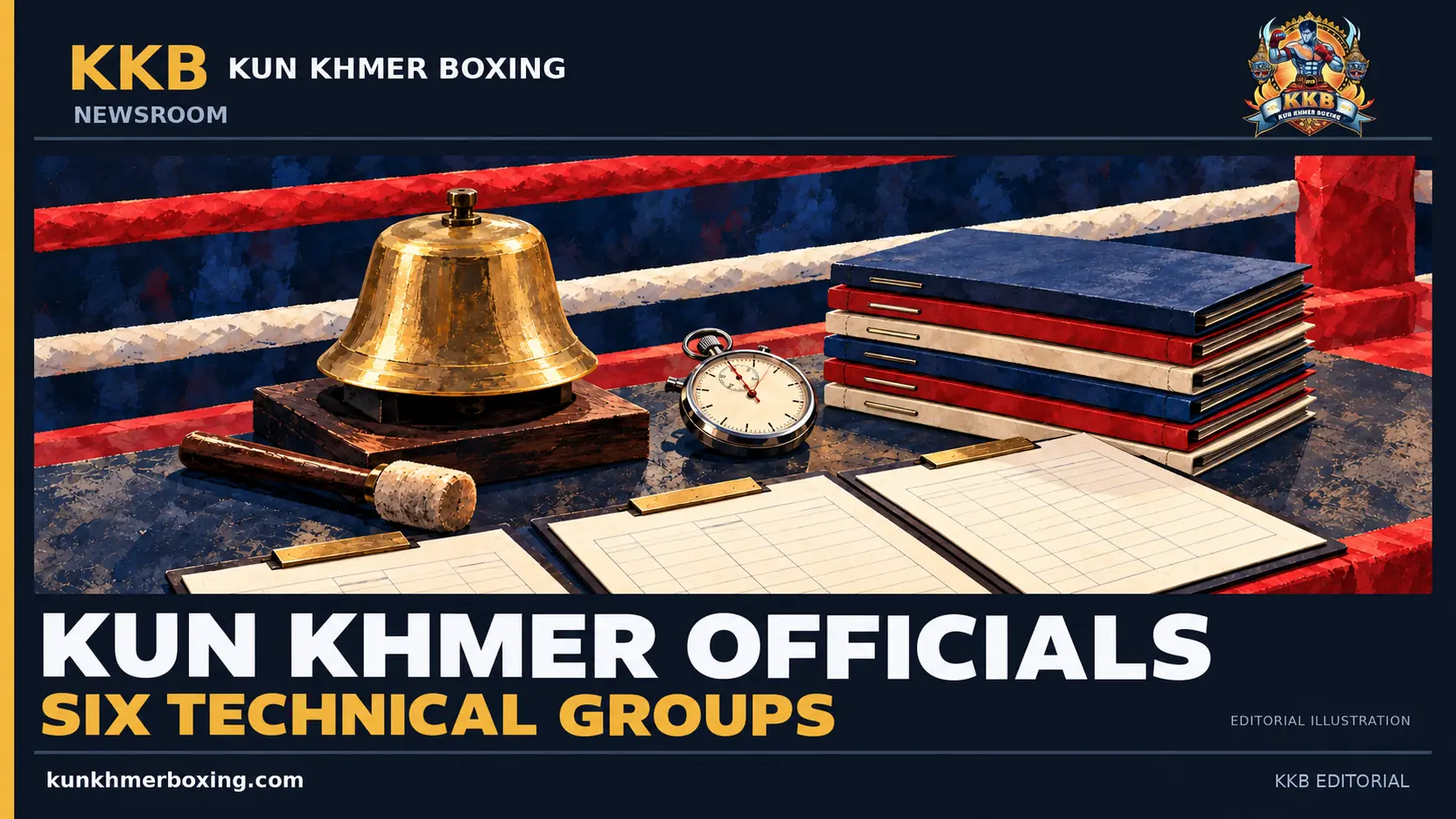 Ringside bell, stopwatch, scorecards and six folders
