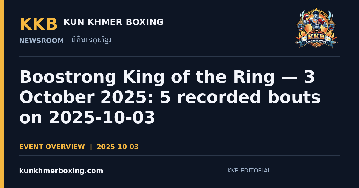 Boostrong King of the Ring — 3 October 2025: 5 recorded bouts on 2025-10-03 — KKB editorial illustration | រូបភាពអត្ថបទ KKB៖ Boostrong King of the Ring — ៣ តុលា ២០២៥៖ 5 គូប្រកួត ថ្ងៃទី 2025-10-03
