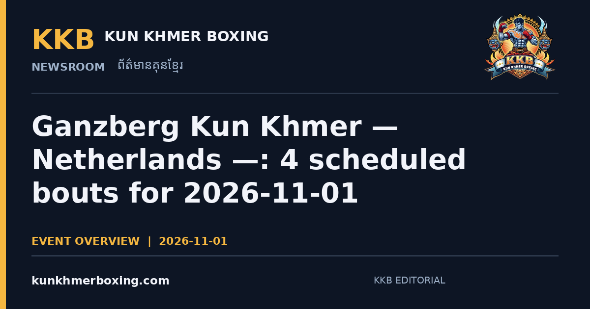 Ganzberg Kun Khmer — Netherlands — 2026-11-01: 4 scheduled bouts for 2026-11-01 — KKB editorial illustration | រូបភាពអត្ថបទ KKB៖ Ganzberg Kun Khmer — Netherlands — 2026-11-01៖ 4 គូប្រកួត ថ្ងៃទី 2026-11-01