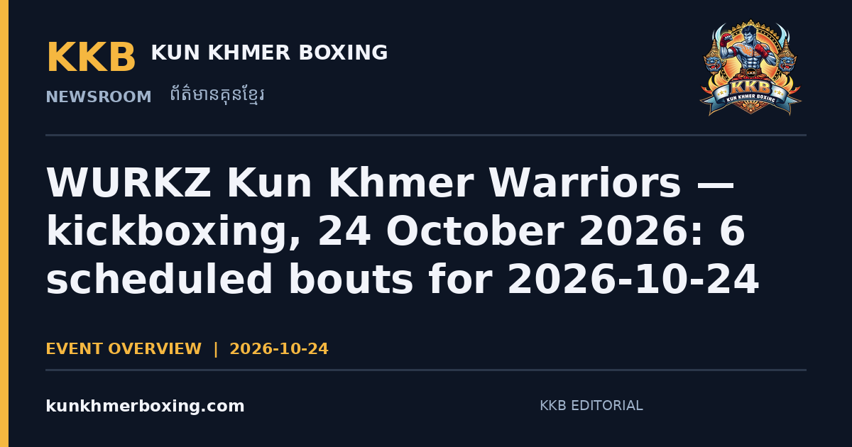 KKB editorial illustration: WURKZ Kun Khmer Warriors — kickboxing, 24 October 2026: 6 scheduled bouts for 2026-10-24