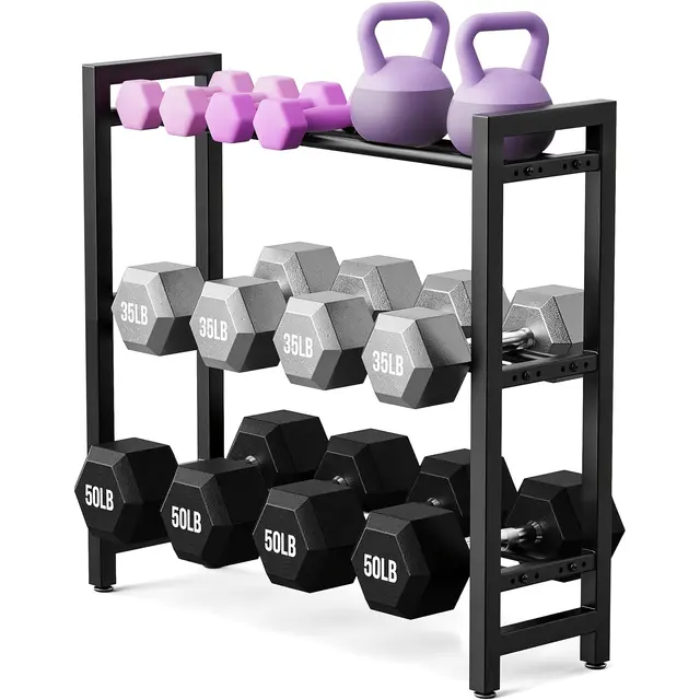 Three-tier dumbbell storage rack