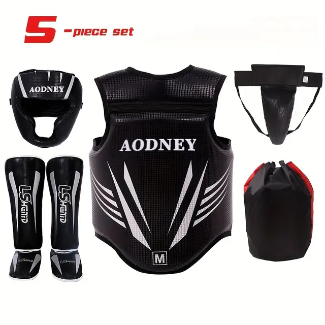 Five-piece protective set with headgear mentioned