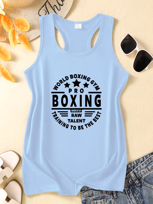 Women’s tank top with boxing-gym print