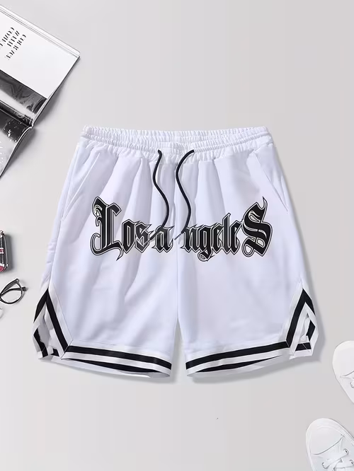 Drawstring basketball-style shorts