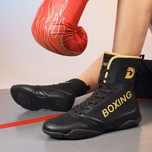 High-top lace-up boxing and wrestling shoes