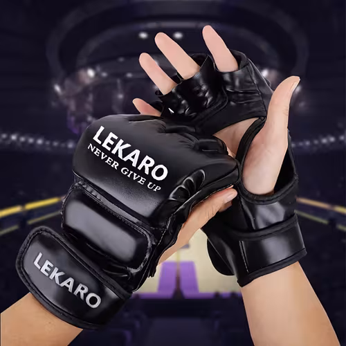 Half-finger training gloves with mesh panels