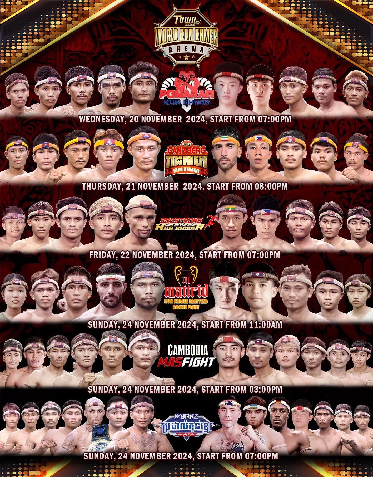 live Schedule fights kun khmer 20, 21, 22, 23 and 24 November 2024