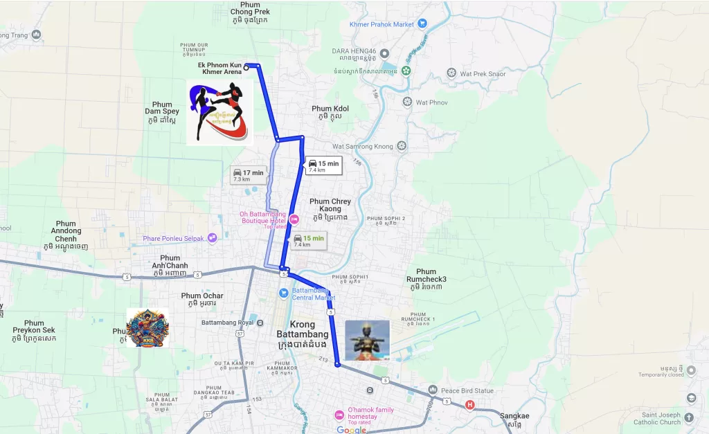 Map Location and Accessibility Ek Phnom Kun Khmer Arena in Battambang