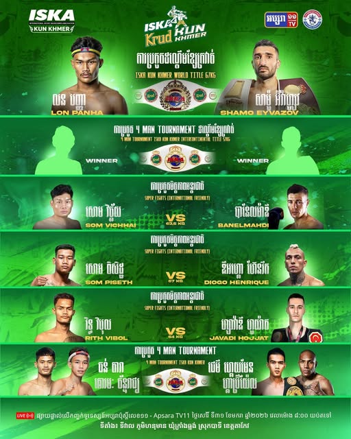 ISKA Krud Kun Khmer World Title 67KG 🏆 Apsara TV11 Live Streaming (Jan 31, 2026)