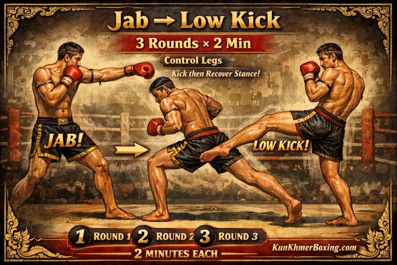 Jab → Low Kick 🦵 KKB Kun Khmer Drill (3 Rounds × 2 Min) for Leg Control