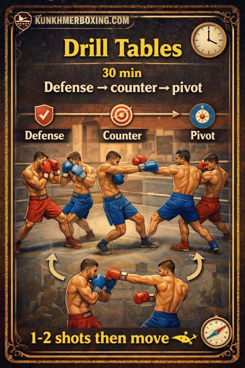 kun khmer Drill Tables (30 Min) 🛡️ Defense → Counter → Pivot — 1–2 Shots Then Move 🧭