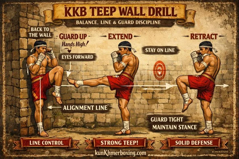 KKB kun Khmer Teep Wall Drill 🧱 Balance, Correct Line & Guard Discipline