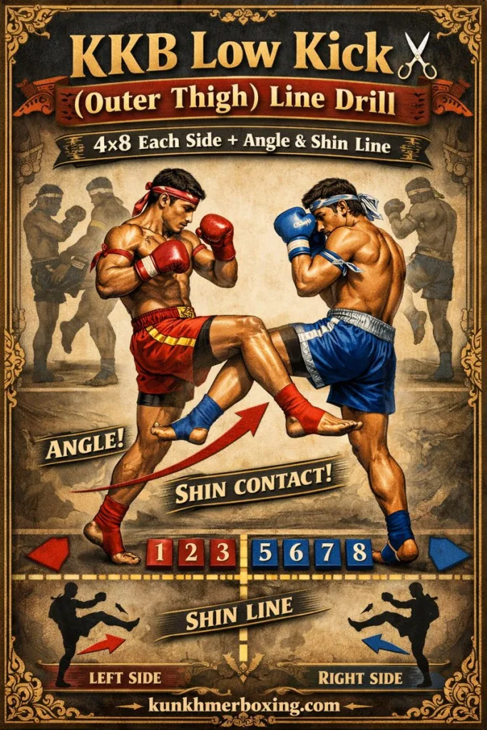 KKB Kun Khmer Low Kick (Outer Thigh) Line Drill ✂️ 4×8 Each Side + Angle & Shin Line