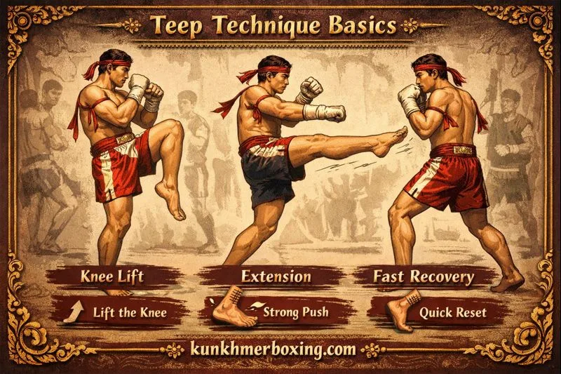 KKB Kun khmer Teep Technique Basics 🦶 Knee Lift, Extension & Fast Recovery
