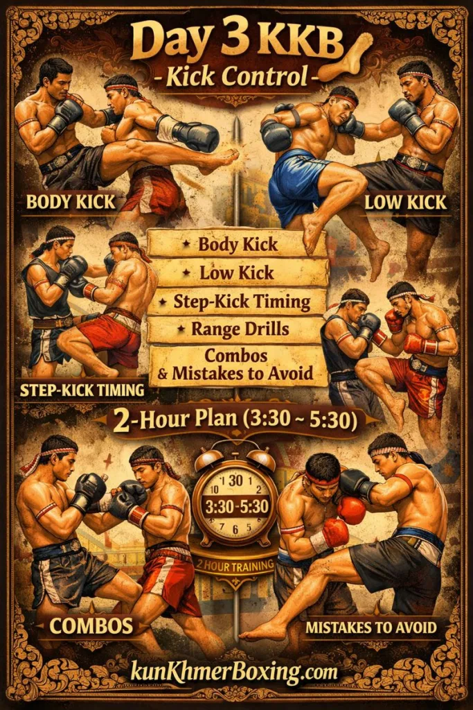 Day 3 KKB 🦵 Kick Control (Long Weapons) — 3:30–5:30 (2 Hours)