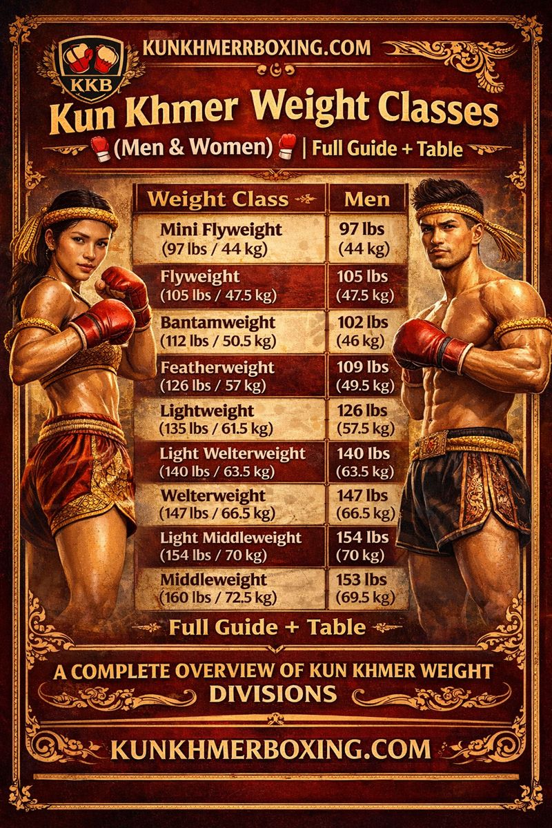 Kun Khmer Weight Classes 🥊 (Men & Women) + Easy Table | Kun Khmer Weight Classes 🥊 (Men & Women) + Easy Table — រូបភាពផ្លូវការ KKB
