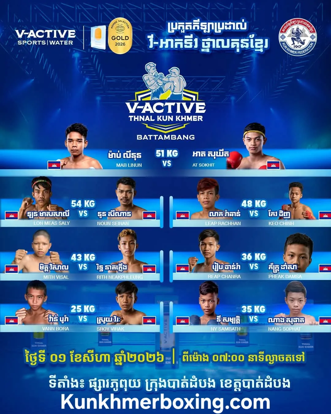 V-Active Thnal Kun Khmer | แแธ-แขแถแแแแธแ แแแแถแแแแปแแแแแแ Battambang 2026-08-01