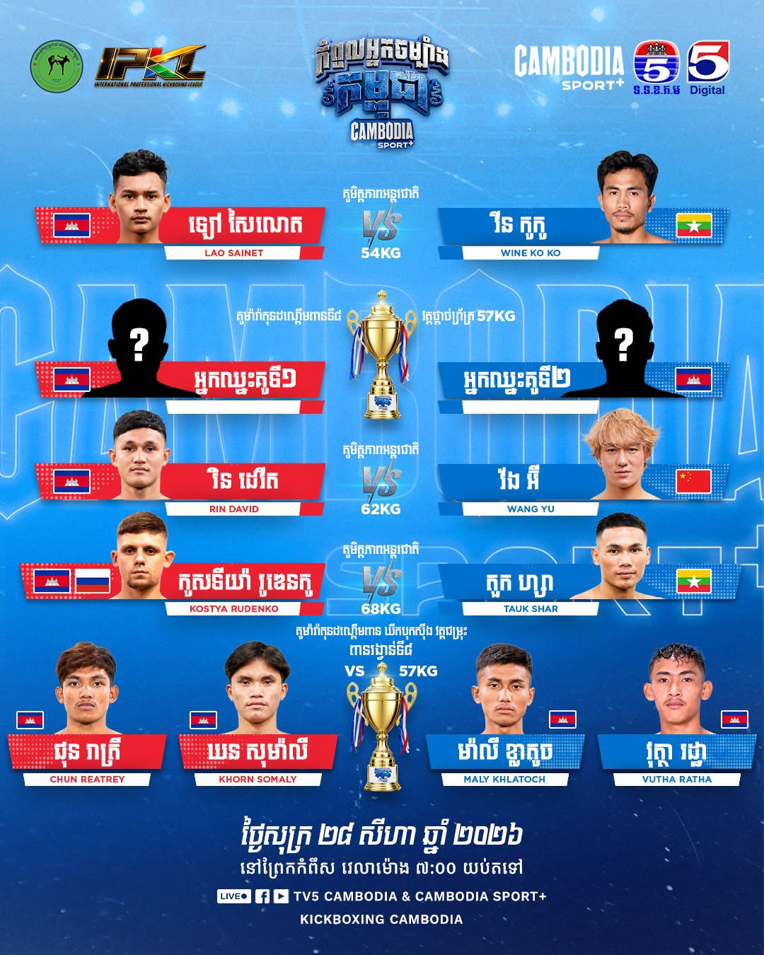 Cambodia Sport+ Kickboxing 2026-08-28