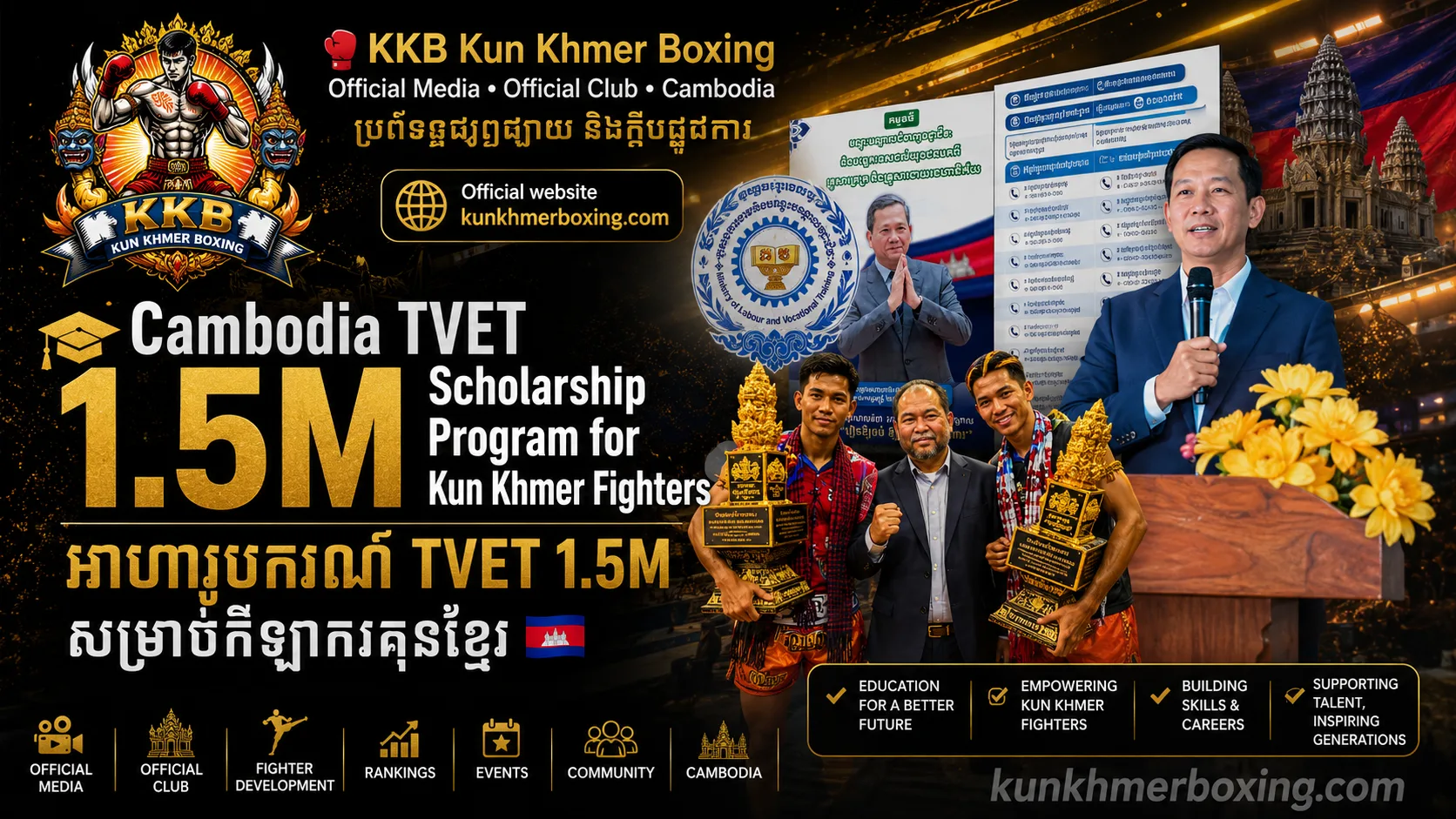 🎓 Cambodia TVET 1.5M Scholarship Program for Kun Khmer Fighters | អាហារូបករណ៍ TVET 1.5M សម្រាប់កីឡាករគុនខ្មែរ 🇰🇭
