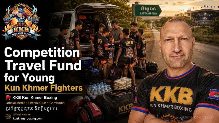 KKB competition travel support for young Kun Khmer fighters from Battambang Cambodia