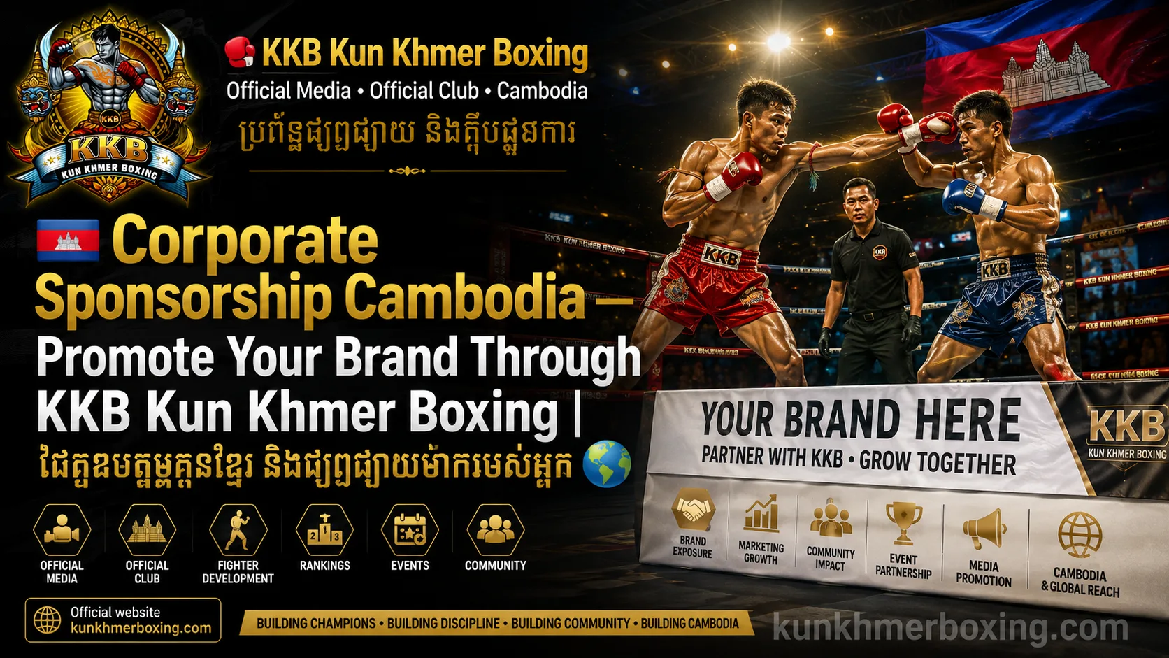 🇰🇭 Corporate Sponsorship Cambodia — Promote Your Brand Through KKB Kun Khmer Boxing | ដៃគូឧបត្ថម្ភគុនខ្មែរ និងផ្សព្វផ្សាយម៉ាករបស់អ្នក 🌍