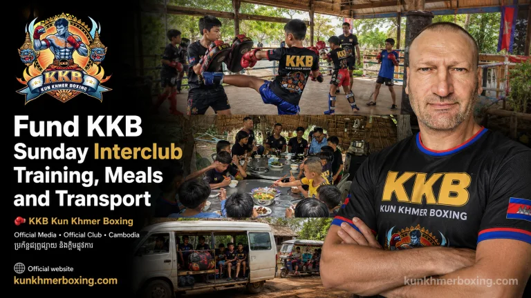 Robert Grégoire supporting KKB Sunday interclub training meals and transport for young Kun Khmer fighters in Battambang