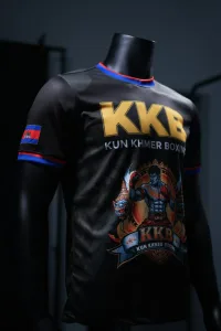 Cambodian flag and red-and-blue sleeve detail on the official KKB training shirt